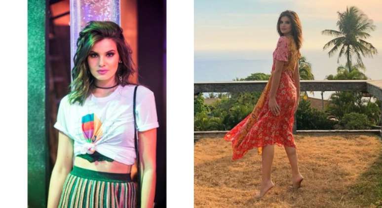 Looks da Camila Queiroz em Verão 90 (Fotos: Victor Pollak/TV Globo/Divulgação - @camilaqueiroz/Instagram/Reprodução)