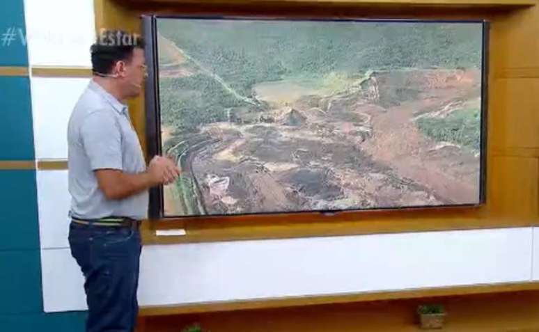 O apresentador Fernando Rocha se emociona com imagens de Brumadinho, em Minas Gerais.