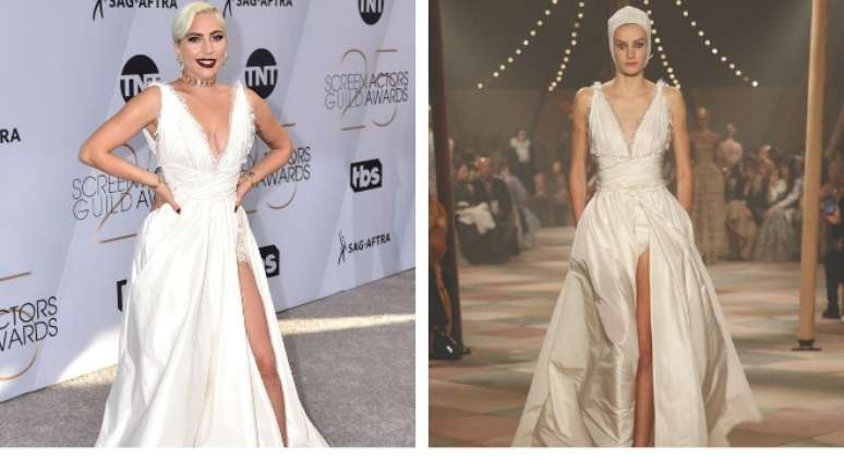 Lady Gaga e o look no desfile (Fotos: Divulgação/Dior)