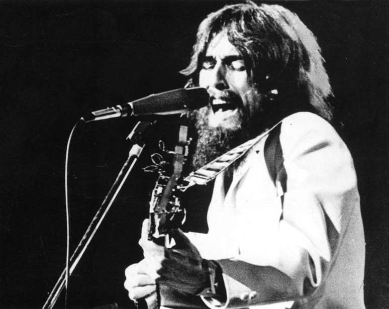 George Harrison durante o 'Concerto para Bangladesh', em 1971.