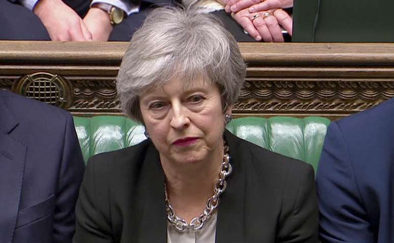 Premiê britânica, Theresa May, durante sessão do Parlamento
29/01/2019 Reuters TV via REUTERS