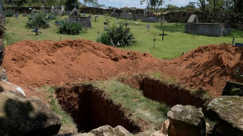 Covas abertas em cemitério de Brumadinho para vítimas do rompimento da barragem; normas técnicas obrigam instalação de alertas sonoros