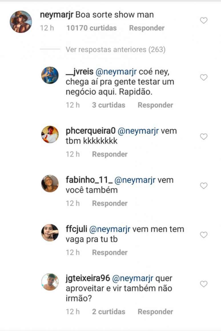 Comentário de Neymar gerou muitos pedidos de transferência ao Fluminense. (Reprodução/Instagram)