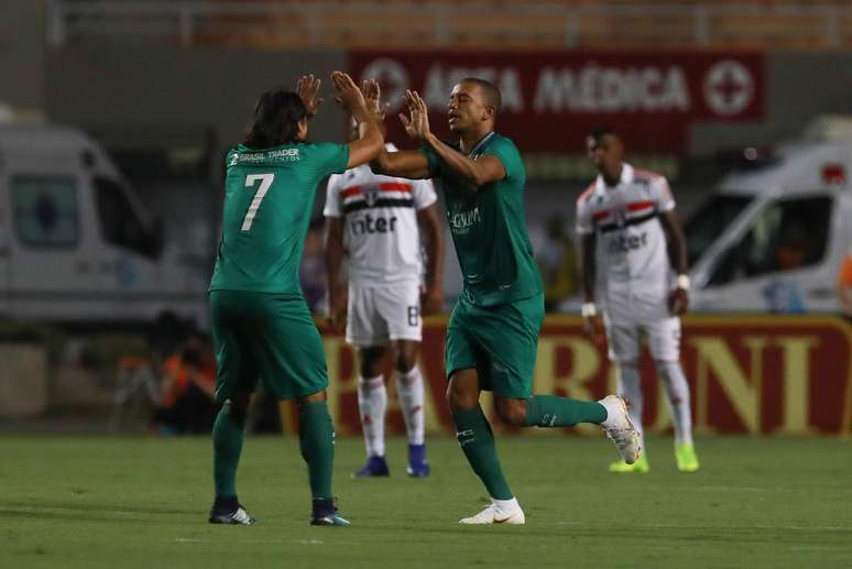 William Matheus comemora seu gol, o primeiro do Guarani durante partida entre São Paulo FC x Guarani, válida pela 4ª rodada do Campeonato Paulista 2019, realizada no Estádio do Pacaembu em São Paulo, SP.