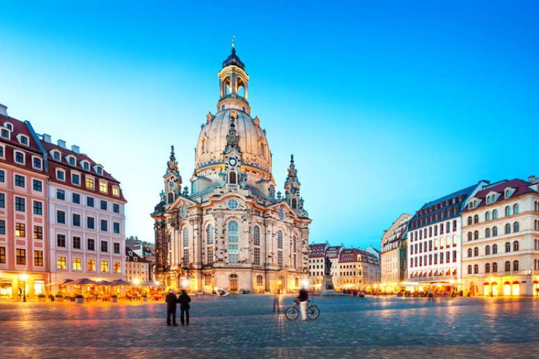 Frauenkirche ao anoitecer (Dresden, Alemanha)