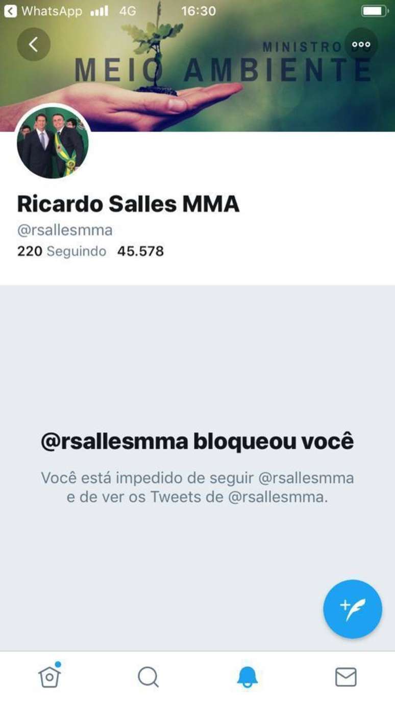 Salles tem bloqueado ONGs ambientais e pessoas ligadas a essas instituições em sua conta do Twitter