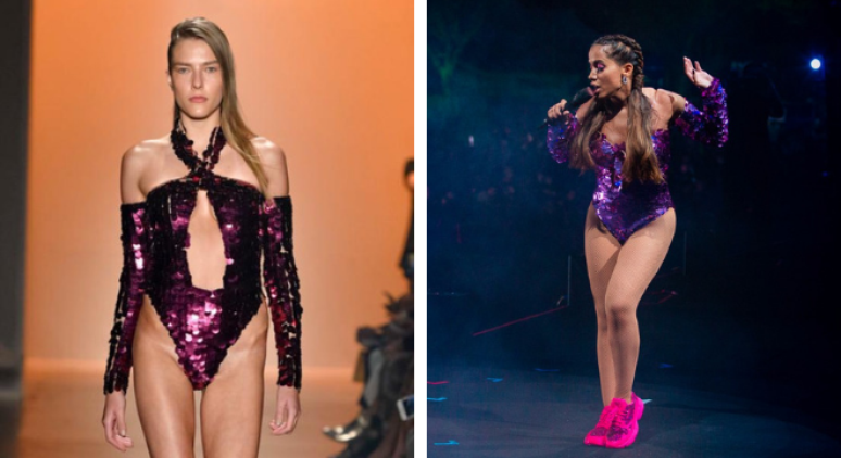Look desfilado e body adaptado para a Anitta (Fotos: Divulgação)