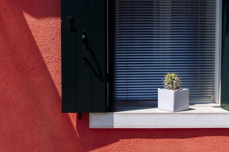 49- O vaso quadrado com cactos no peitoril da janela decora a janela. Fonte: Pinterest