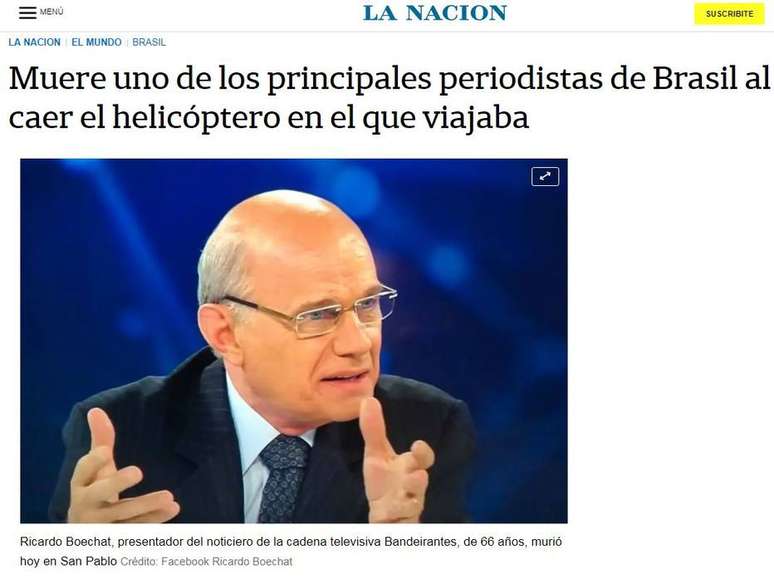 Reportagem do argentino 'La Nación' sobre a morte de Boechat