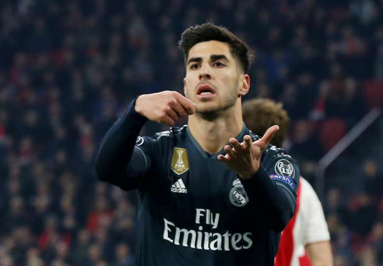 Marco Asensio comemora gol na vit&oacute;ria do Real Madrid contra o Ajax
13/02/2019
REUTERS/Eva Plevier