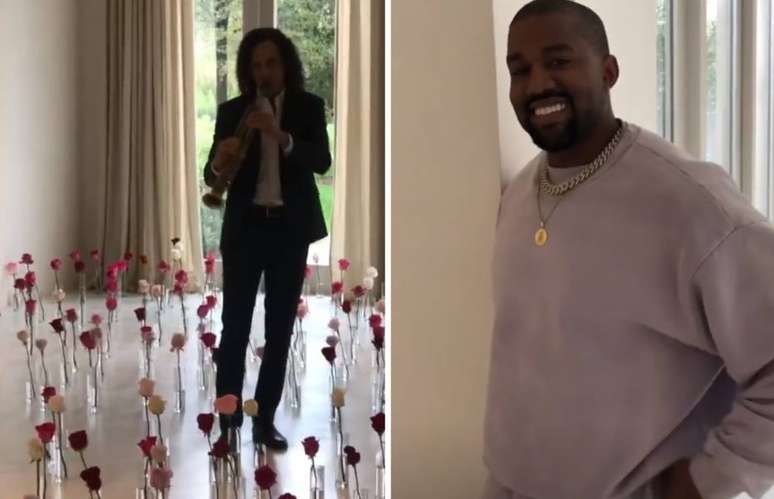 Kenny G e Kanye West em surpresa para Kim Kardashian no Valentine's Day.