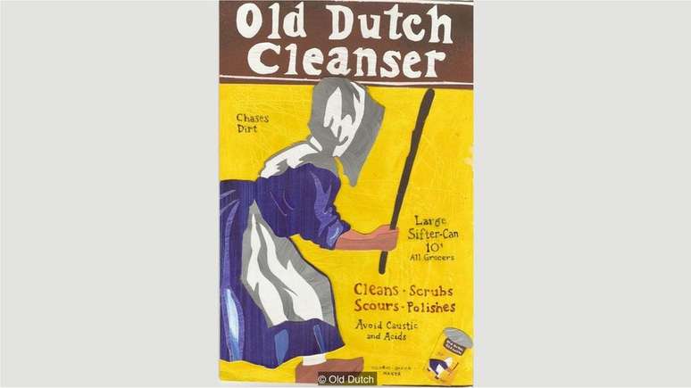 Atwood se inspirou no logo dos produtos de limpeza da empresa canadense Old Dutch para os capuzes das aias (Crédito: Old Dutch)