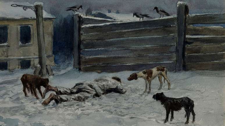"Ele morreu de fome, pintado da natureza", é o nome dessa obra russa de 1919