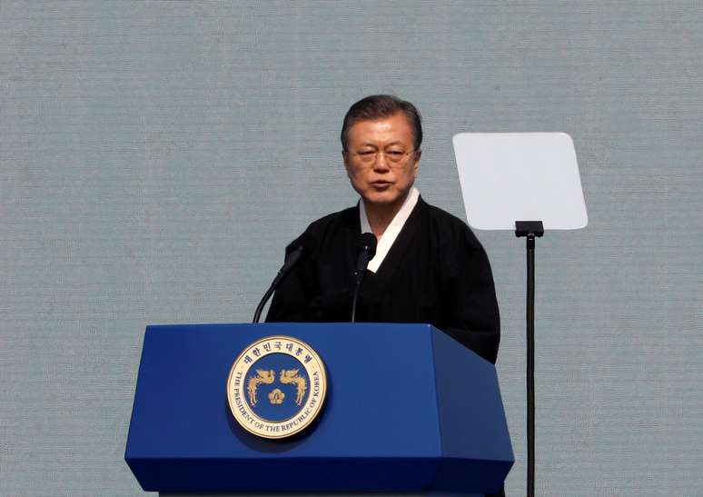 Presidente da Coreia do Sul, Moon Jae-in, durante cerimônia em Seul
01/03/2019 REUTERS/Kim Hong-Ji 