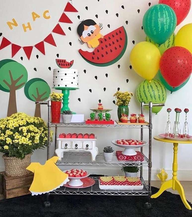 50. Temas de mesversário bem coloridos como a turma da Mônica ficam lindos para montar a decoração – Foto: Pop Lembrancinhas