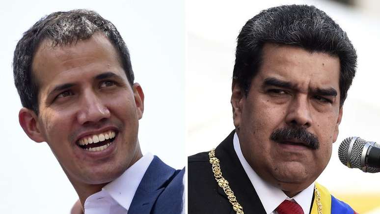 O enfrentamento liderado por Guaidó (na foto, à esq.) e Maduro expõe os riscos dos investimentos chineses na Venezuela, segundo analistas