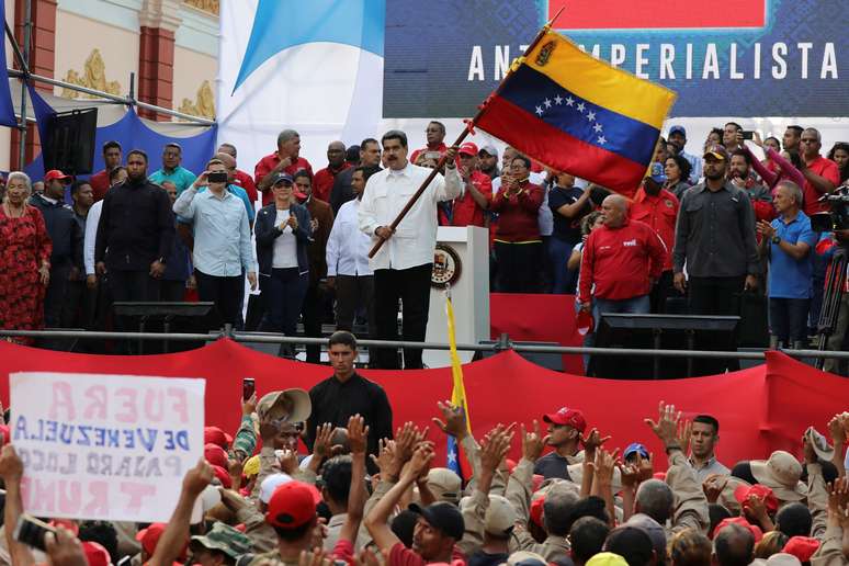 Presidente da Venezuela, Nicol&aacute;s Maduro, durante manifesta&ccedil;&atilde;o neste s&aacute;bado (09/03/2019)