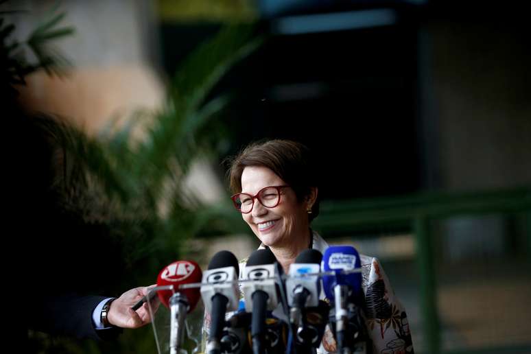 Tereza Cristina, ministra da Agricultura, em entrevista coletiva em Brasília
08/11/2018
REUTERS/Adriano Machado