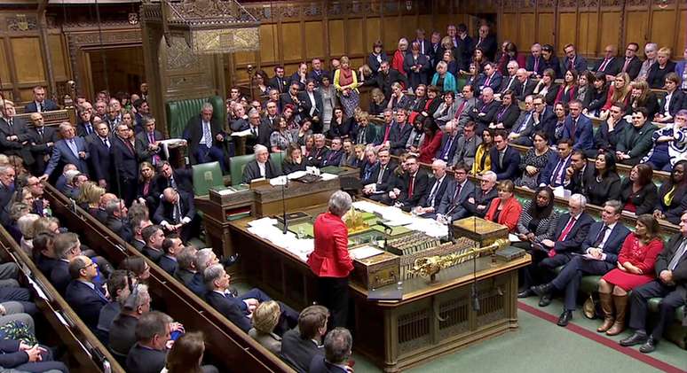 Primeira-ministra Theresa May fala após Parlamento britânico rejeitar acordo do Brexit
12/03/2019
Reuters TV/via REUTERS
