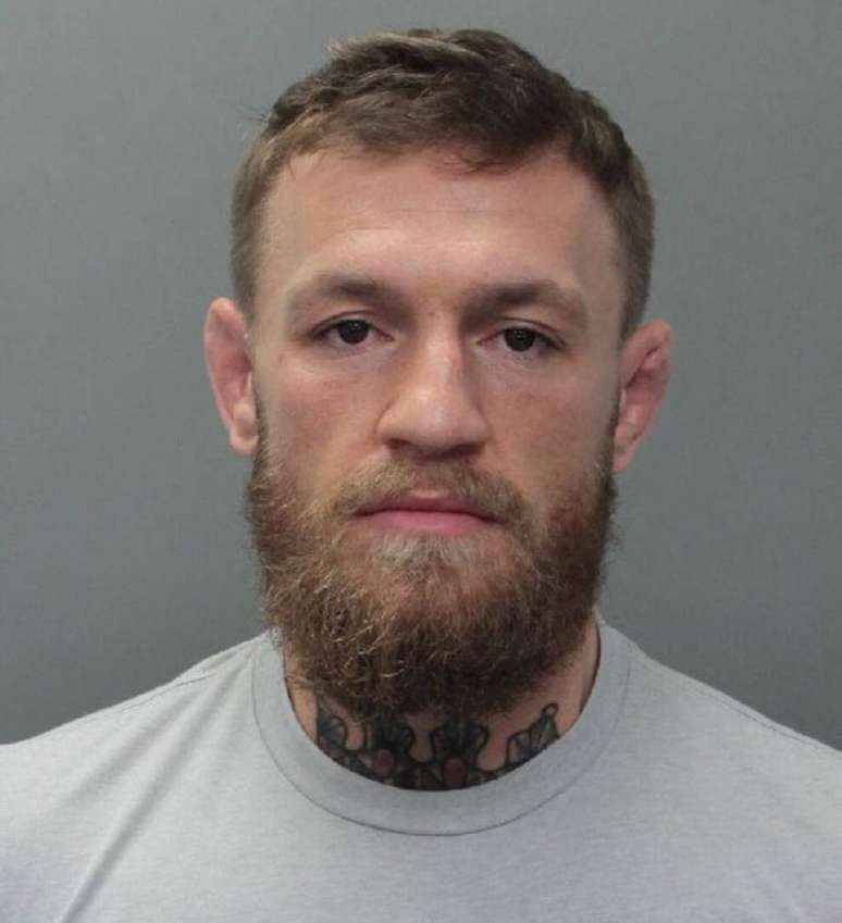 Conor McGregor na tradicional foto após a prisão nos EUA (Foto: City of Miami Beach Police Department)