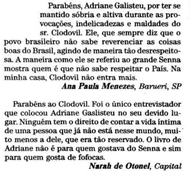Entrevista de Clodovil com Adriane Galisteu dividiu opini&otilde;es, conforme mostra edi&ccedil;&atilde;o do 'Estado' &agrave; &eacute;poca.