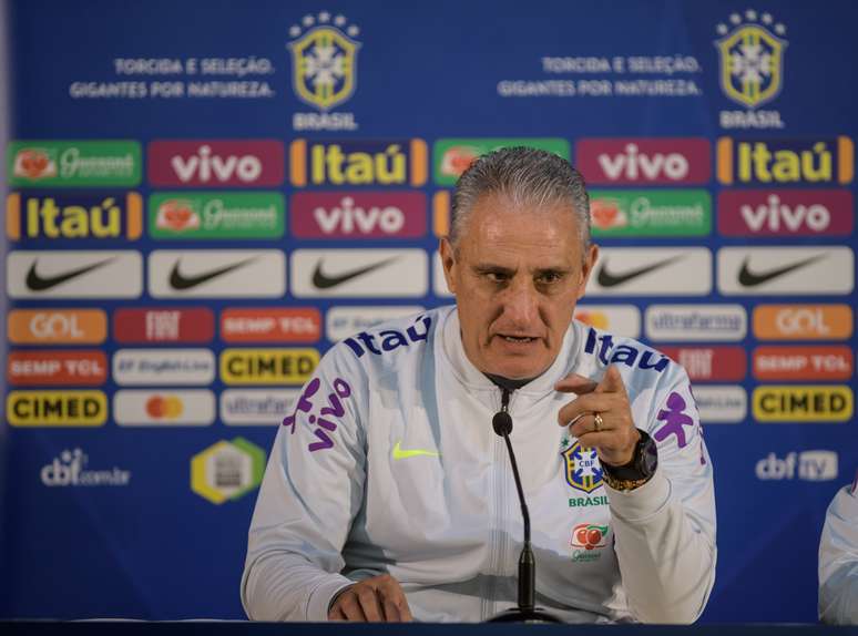 O técnico Tite em entrevista coletiva antes do amistoso contra o Panamá