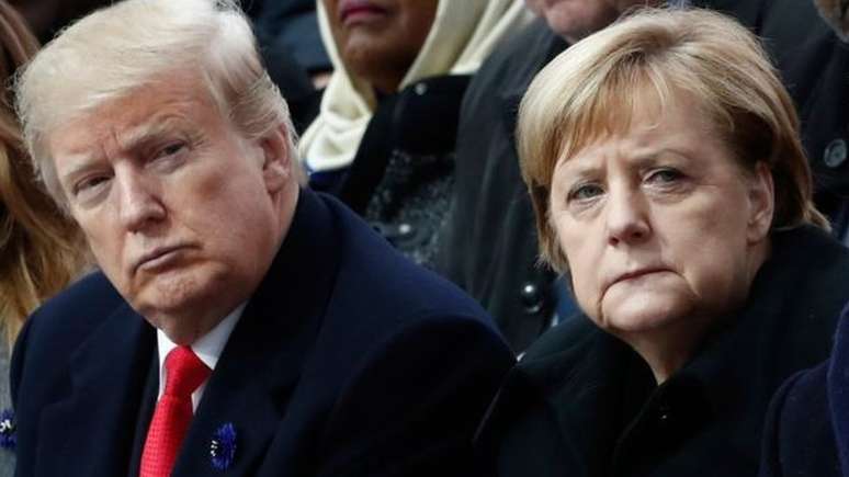 O presidente dos EUA, Donald Trump, entrou em choque com l&iacute;deres europeus, incluindo a chanceler alem&atilde; Angela Merkel