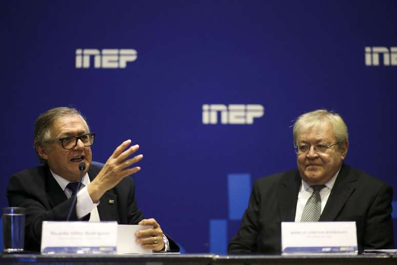 O ministro da Educação, Ricardo Vélez Rodriguez, e o ex-presidente do Instituto Nacional de Estudos e Pesquisas Educacionais Anísio Teixeira, Inep, Marcus Vinícius Rodrigues