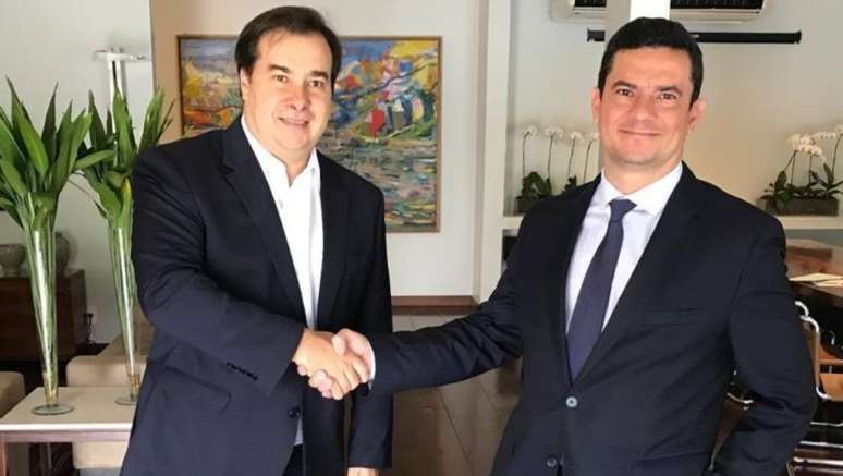 Rodrigo Maia e Sérgio Moro durante encontro realizado na residência oficial da Câmara