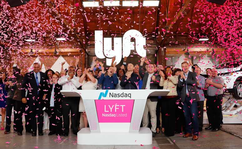 Executivos da Lyft no dia em que a empresa estreou no Nasdaq, em Los Angeles
29/03/2019
REUTERS/Mike Blake 
