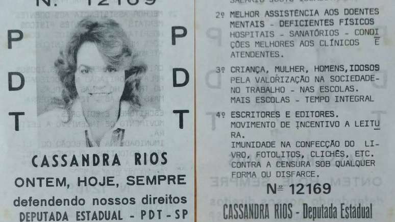 Cassandra foi convidada por pol&iacute;tico a concorrer &agrave;s elei&ccedil;&otilde;es de 1986 e aceitou o convite: se candidatou a deputada estadual por S&atilde;o Paulo pelo PDT