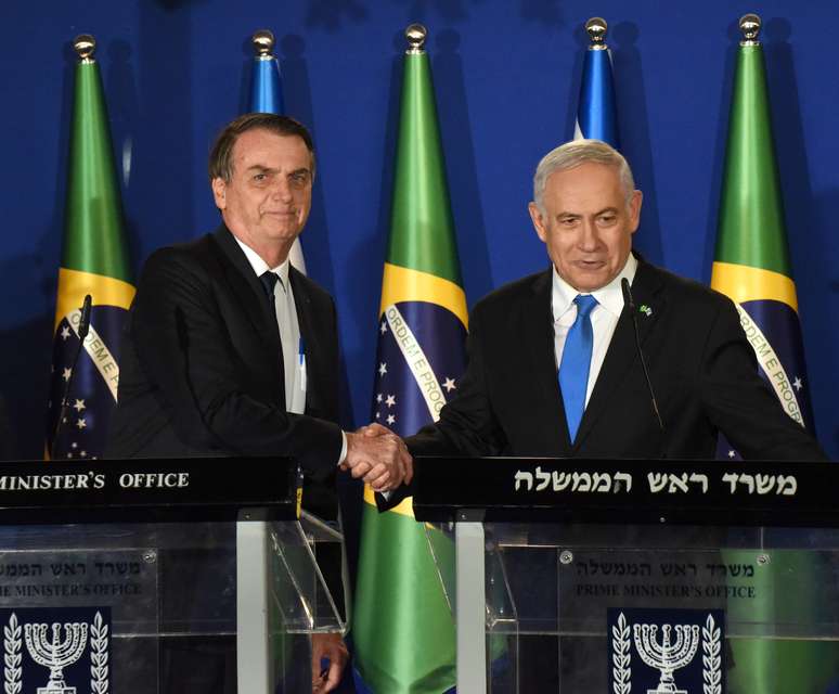 Presidente do Brasil, Jair Bolsonaro, e o primeiro-ministro de Israel, Benjamin Netanyahu