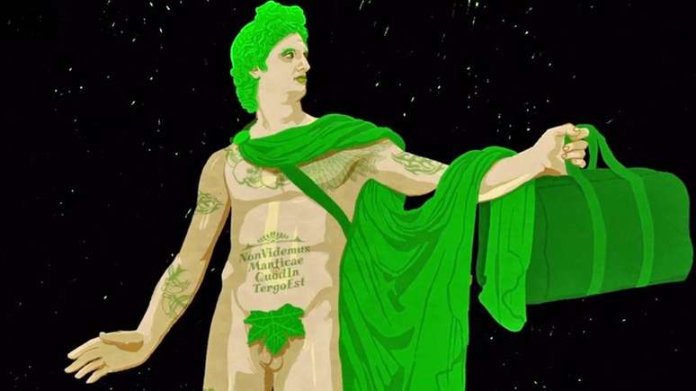 Gr&aacute;fica de una estatua romana con el axioma: Non videmus manicae quod in tergo est