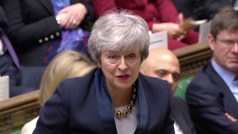 Premiê britânica, Theresa May, durante discurso ao Parlamento
03/04/2019
Reuters TV via REUTERS