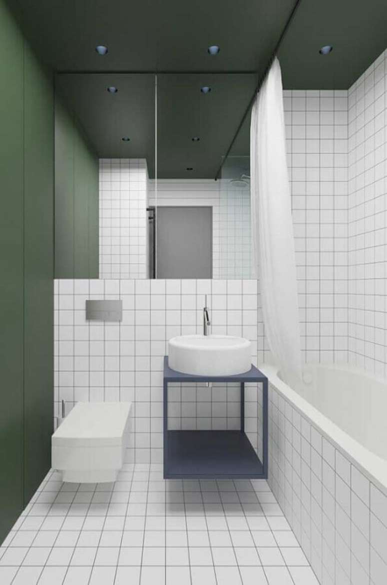 49.. Decoração simples para banheiro masculino branco e verde – Foto: Pinosy