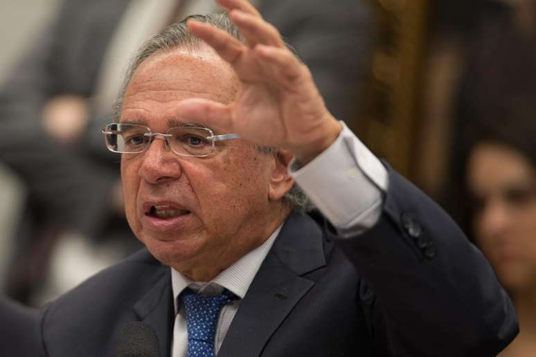 O ministro da Economia, Paulo Guedes, durante audiência na Comissão de Constituição e Justiça (CCJ) da Câmara dos Deputados para discutir a reforma da Previdência