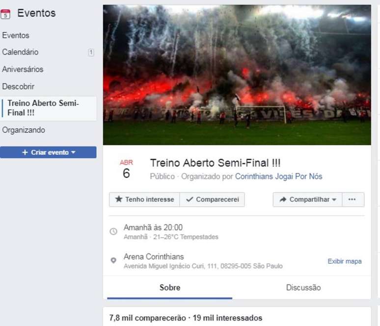 Evento falso divulgado no Facebook.