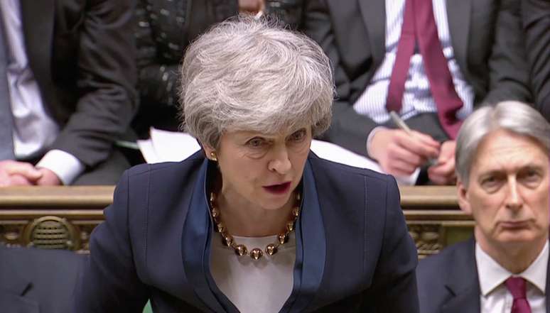 Premiê britânica, Theresa May, fala ao parlamento em Londres
Reuters TV via REUTERS