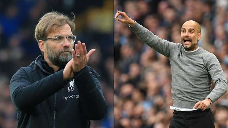 Jurgen Klopp e Pep Guardiola comandam seus times em ótima temporada para ambos (AFP)