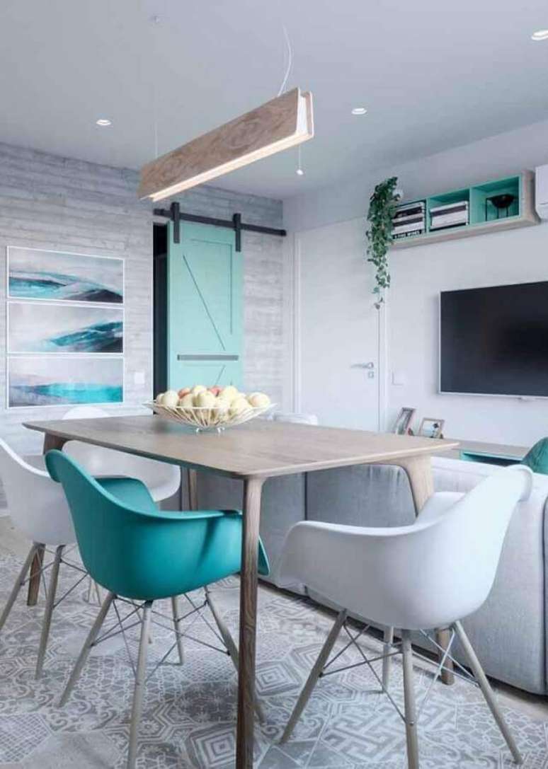 47.. Decora&ccedil;&atilde;o verde &aacute;gua para sala de estar e jantar integradas &ndash; Foto: Design Ideas
