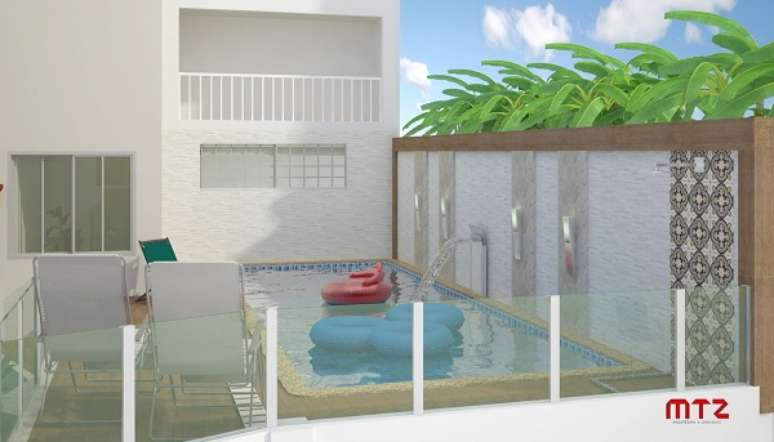 43 – Modelo de piscina suspensa para área de lazer pequena. Projeto de Maria Tereza Zucoloto