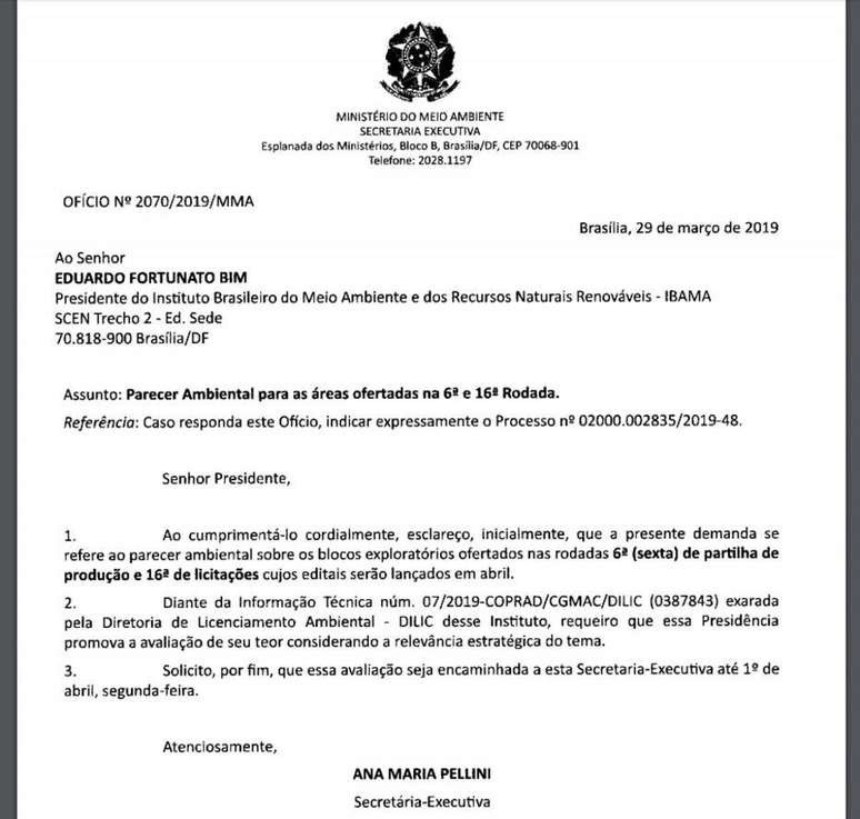 Documento obtido pelo Estado.