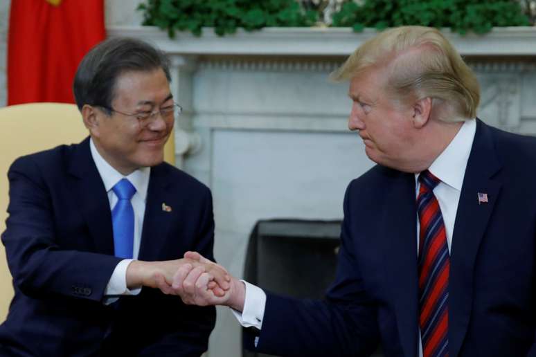 Presidente dos EUA, Donald Trump, recebe presidente da Coreia do Sul, Moo Jae-in, na Casa Branca
11/04/2019 REUTERS/Carlos Barria