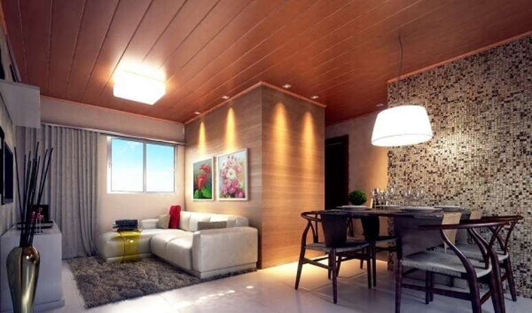 44- Forro de madeira em PVC decora apartamento pequeno. Fonte: Plasbil