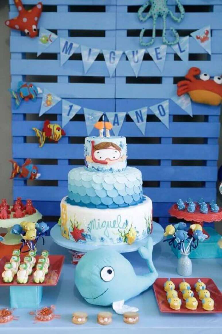 104. Decoração para festa de aniversário infantil com tema fundo do mar – Foto: Pinosy