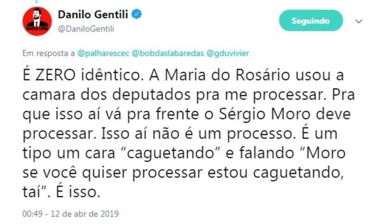 Perfil oficial do humorista Danilo Gentili no Twitter.