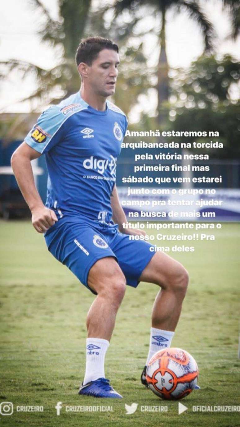 Thiago Neves usa das redes sociais para confirmar ausência na final do Mineiro.