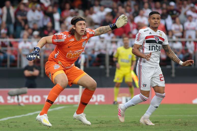 Cássio, do Corinthians, em partida contra o São Paulo, válida pelas finais do Campeonato Paulista de 2019, realizada no Estádio do Morumbi, na capital paulista, na tarde deste domingo (14).