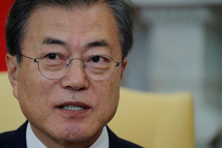 Presidente da Coreia do Sul, Moon Jae-in durante reuni&atilde;o na Casa Branca
11/04/2019 REUTERS/Carlos Barria 