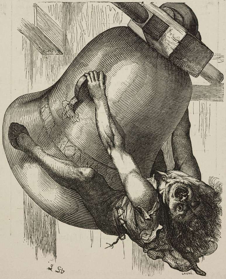 Quasimodo também foi retratado muitas vezes. Nesta imagem ele aparece em um desenho de 1877